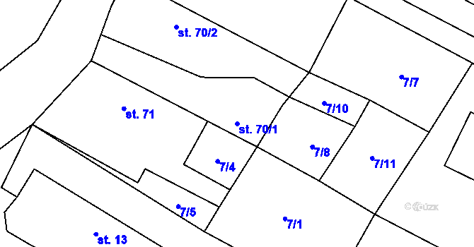 Parcela st. 70/1 v KÚ Jivina, Katastrální mapa