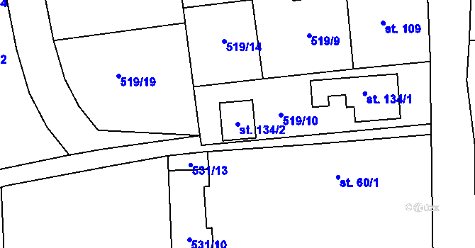 Parcela st. 134/2 v KÚ Jivina, Katastrální mapa