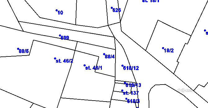 Parcela st. 88/4 v KÚ Jivina, Katastrální mapa