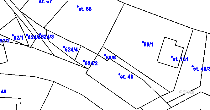 Parcela st. 88/6 v KÚ Jivina, Katastrální mapa