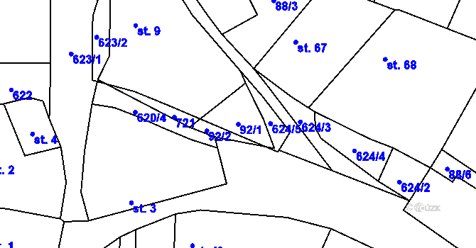 Parcela st. 92/1 v KÚ Jivina, Katastrální mapa