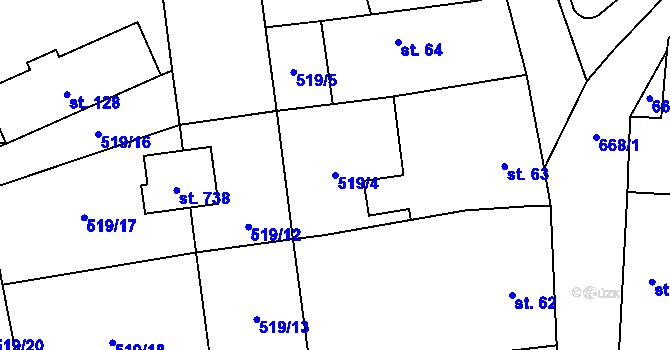 Parcela st. 519/4 v KÚ Jivina, Katastrální mapa