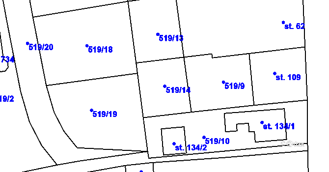 Parcela st. 519/14 v KÚ Jivina, Katastrální mapa