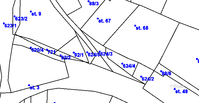 Parcela st. 624/3 v KÚ Jivina, Katastrální mapa