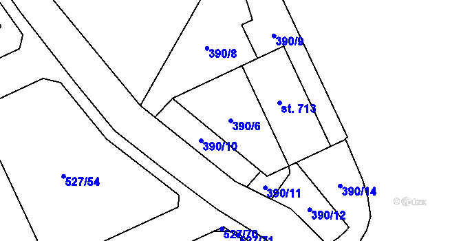 Parcela st. 390/6 v KÚ Jivina, Katastrální mapa