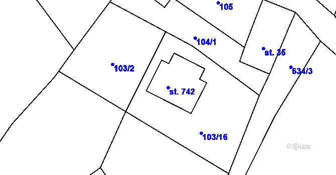 Parcela st. 742 v KÚ Jivina, Katastrální mapa