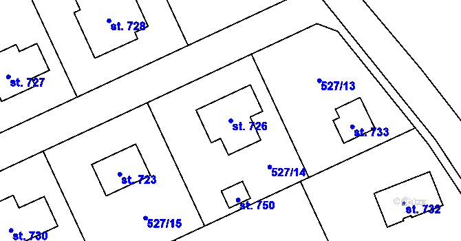 Parcela st. 726 v KÚ Jivina, Katastrální mapa