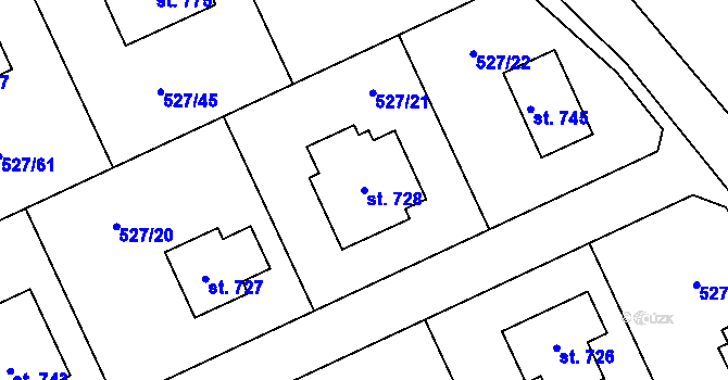 Parcela st. 728 v KÚ Jivina, Katastrální mapa