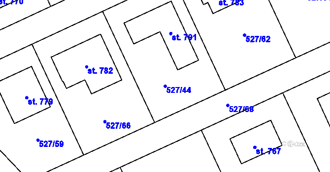 Parcela st. 527/44 v KÚ Jivina, Katastrální mapa