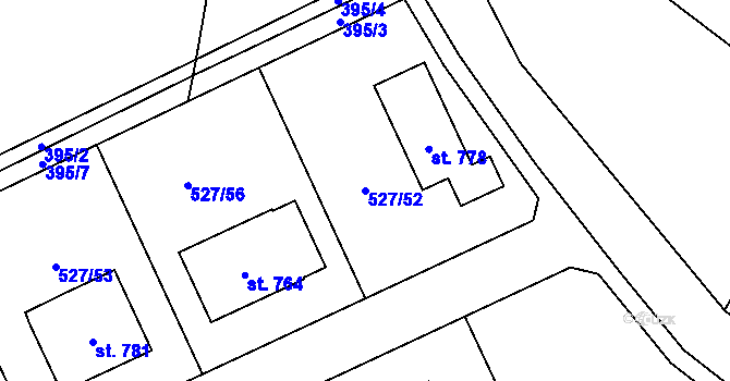 Parcela st. 527/52 v KÚ Jivina, Katastrální mapa
