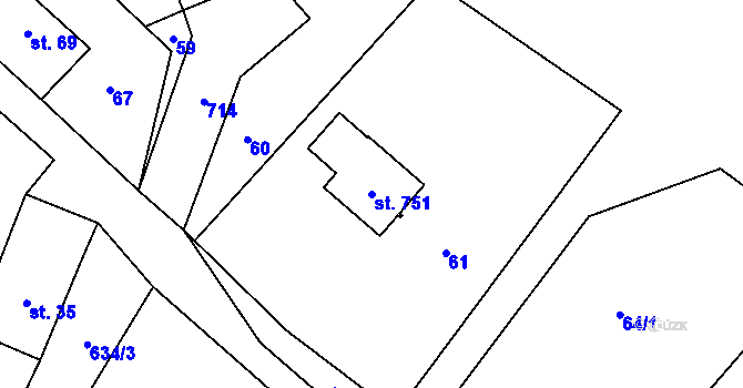 Parcela st. 751 v KÚ Jivina, Katastrální mapa