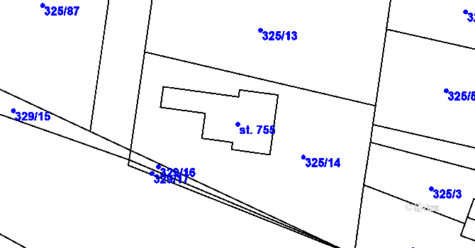 Parcela st. 755 v KÚ Jivina, Katastrální mapa