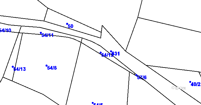 Parcela st. 54/12 v KÚ Jivina, Katastrální mapa