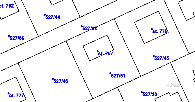 Parcela st. 767 v KÚ Jivina, Katastrální mapa