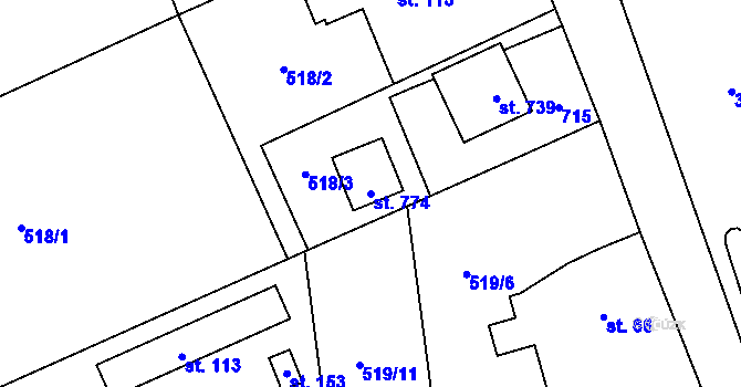 Parcela st. 774 v KÚ Jivina, Katastrální mapa