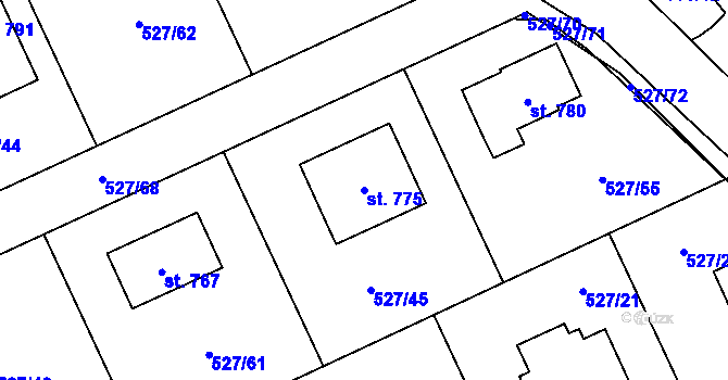 Parcela st. 775 v KÚ Jivina, Katastrální mapa
