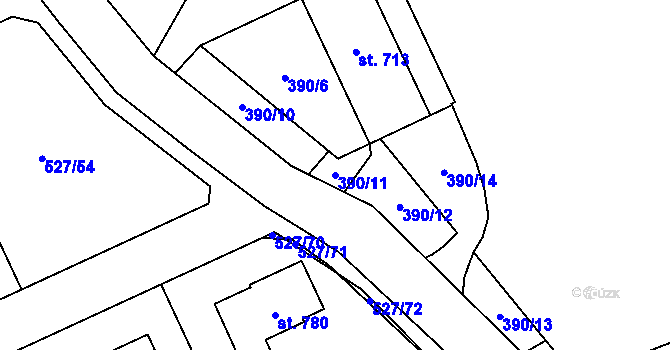 Parcela st. 390/11 v KÚ Jivina, Katastrální mapa