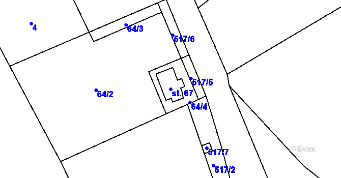 Parcela st. 67 v KÚ Mohelnice nad Jizerou, Katastrální mapa
