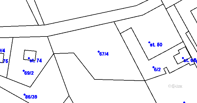 Parcela st. 67/4 v KÚ Mohelnice nad Jizerou, Katastrální mapa