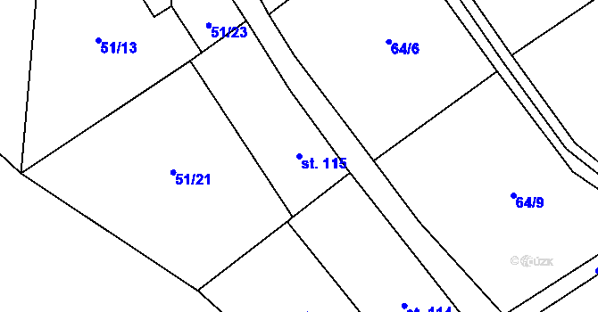 Parcela st. 115 v KÚ Mukařov u Jiviny, Katastrální mapa