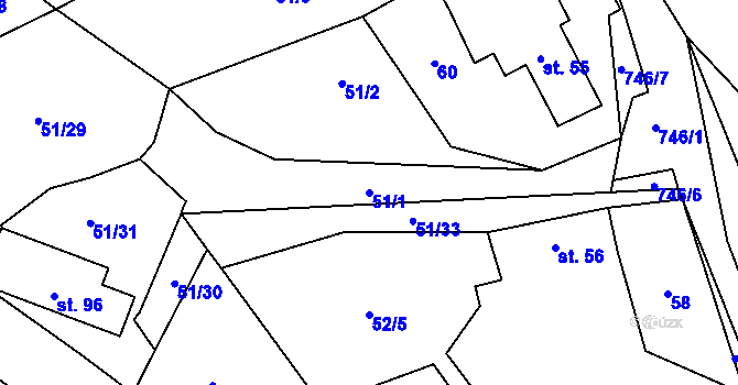 Parcela st. 51/1 v KÚ Mukařov u Jiviny, Katastrální mapa