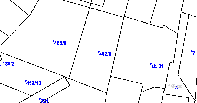 Parcela st. 452/8 v KÚ Mukařov u Jiviny, Katastrální mapa