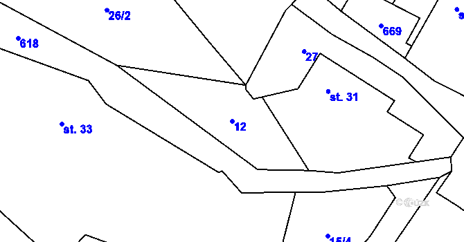 Parcela st. 12 v KÚ Neveklovice, Katastrální mapa