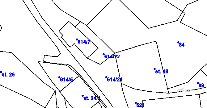 Parcela st. 614/22 v KÚ Neveklovice, Katastrální mapa