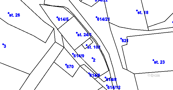 Parcela st. 102 v KÚ Neveklovice, Katastrální mapa