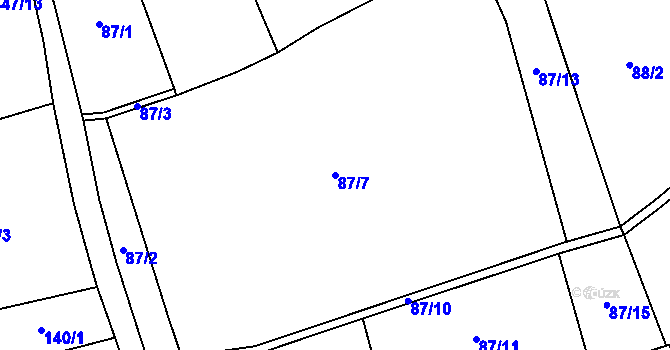 Parcela st. 87/7 v KÚ Strážiště u Jiviny, Katastrální mapa
