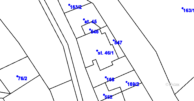 Parcela st. 46/1 v KÚ Vicmanov, Katastrální mapa