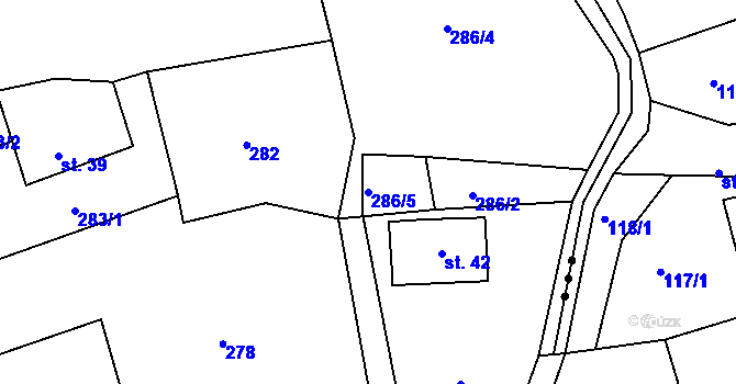 Parcela st. 286/5 v KÚ Vicmanov, Katastrální mapa