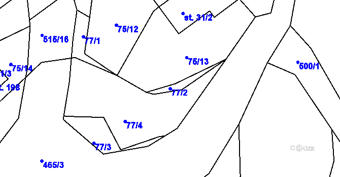 Parcela st. 77/2 v KÚ Jívka, Katastrální mapa