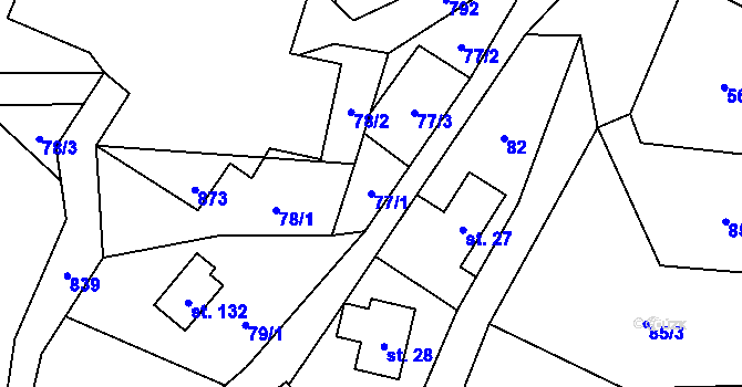 Parcela st. 77/1 v KÚ Studnice u Jívky, Katastrální mapa