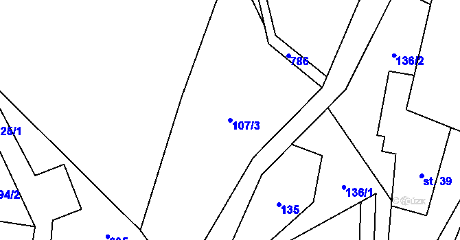 Parcela st. 107/3 v KÚ Studnice u Jívky, Katastrální mapa