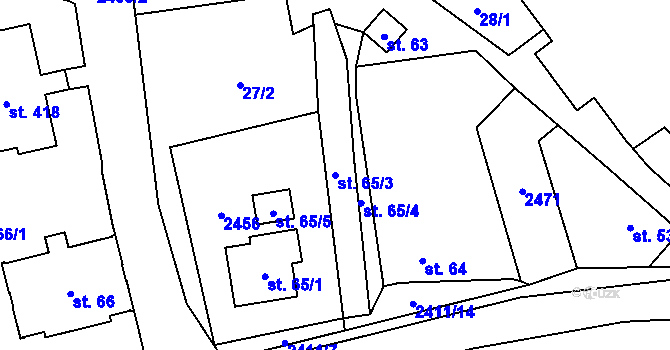 Parcela st. 65/3 v KÚ Jívová, Katastrální mapa