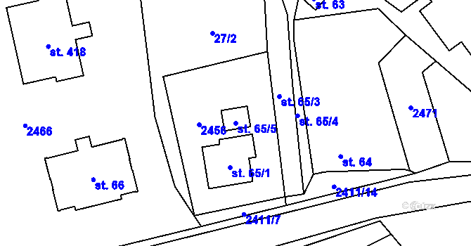 Parcela st. 65/5 v KÚ Jívová, Katastrální mapa