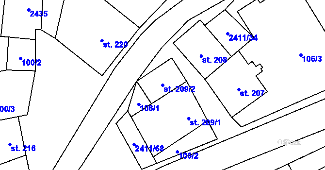 Parcela st. 209/2 v KÚ Jívová, Katastrální mapa