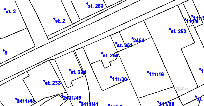 Parcela st. 250 v KÚ Jívová, Katastrální mapa