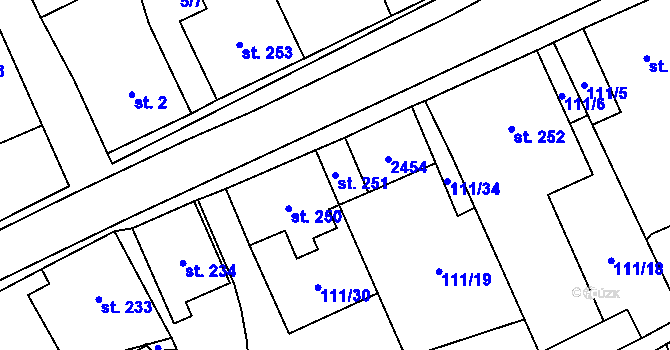 Parcela st. 251 v KÚ Jívová, Katastrální mapa