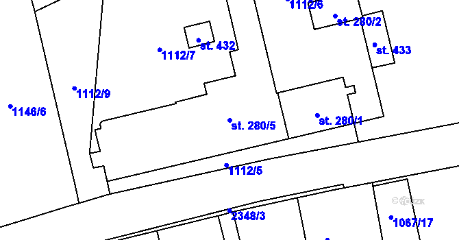 Parcela st. 280/5 v KÚ Jívová, Katastrální mapa