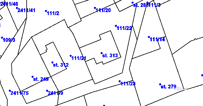 Parcela st. 313 v KÚ Jívová, Katastrální mapa
