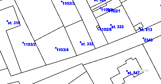 Parcela st. 332 v KÚ Jívová, Katastrální mapa