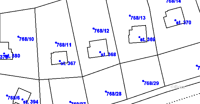 Parcela st. 368 v KÚ Jívová, Katastrální mapa