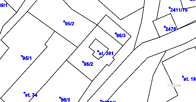 Parcela st. 391 v KÚ Jívová, Katastrální mapa