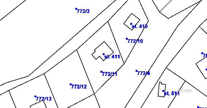 Parcela st. 411 v KÚ Jívová, Katastrální mapa