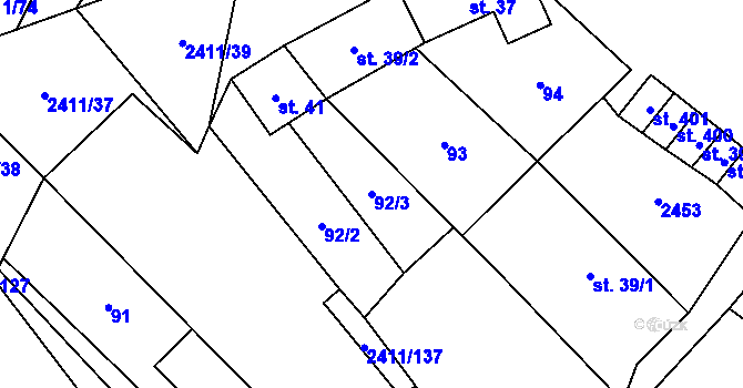 Parcela st. 92/3 v KÚ Jívová, Katastrální mapa