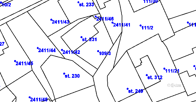 Parcela st. 109/3 v KÚ Jívová, Katastrální mapa