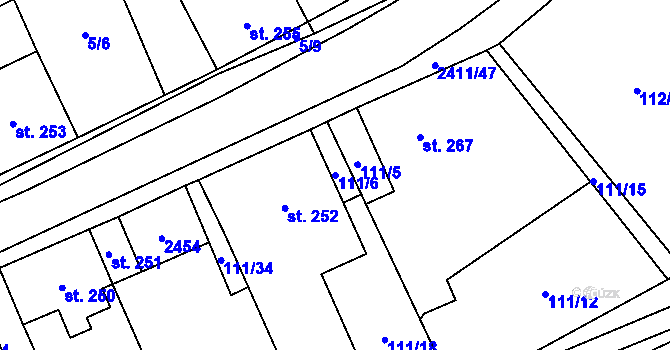 Parcela st. 111/6 v KÚ Jívová, Katastrální mapa
