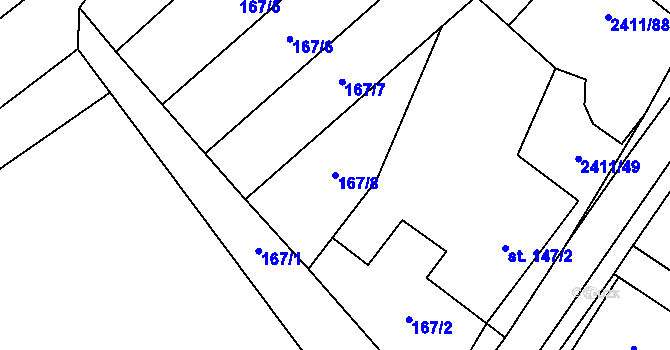 Parcela st. 167/8 v KÚ Jívová, Katastrální mapa